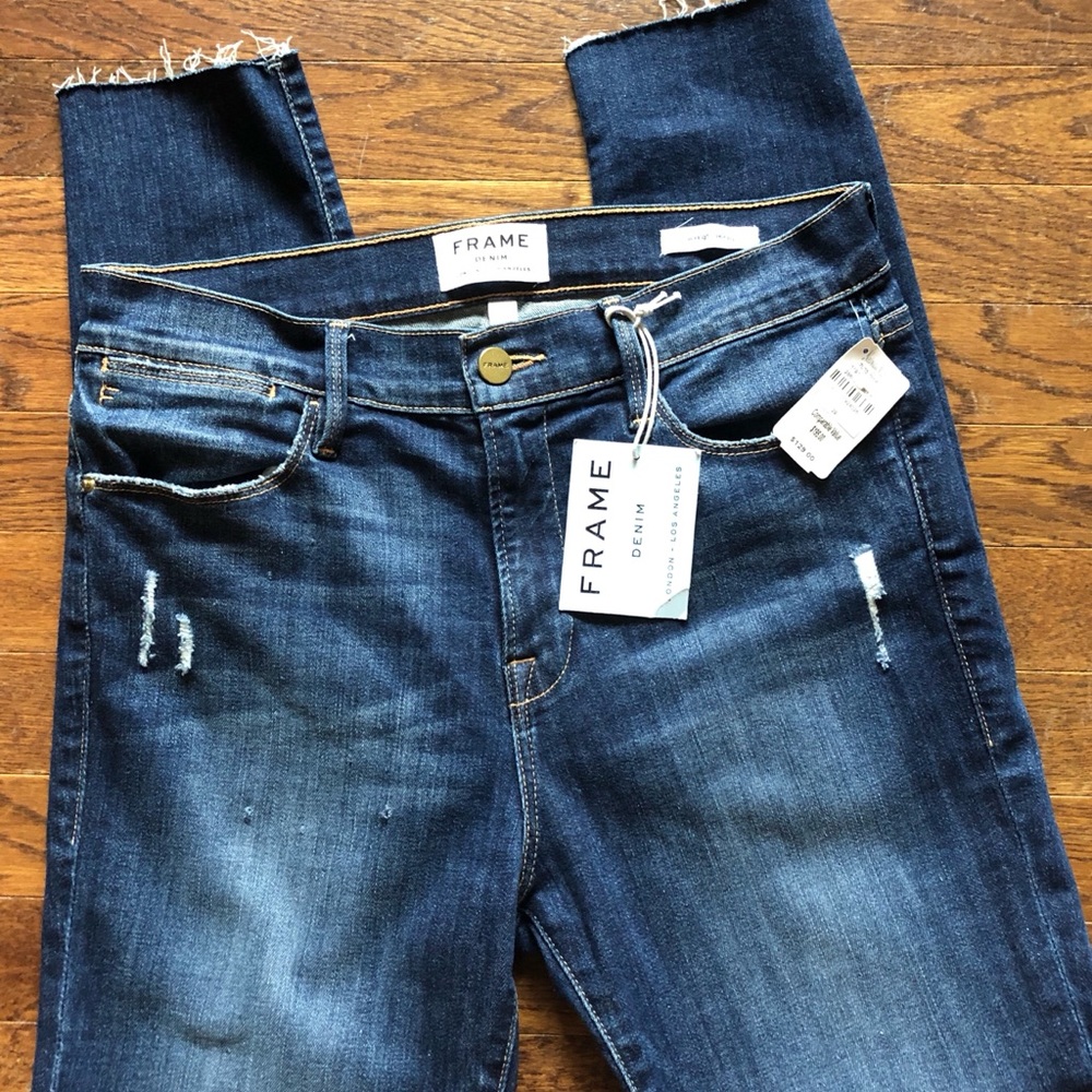 Frame Le High Skinny Distressed Ripped Knee Jeans